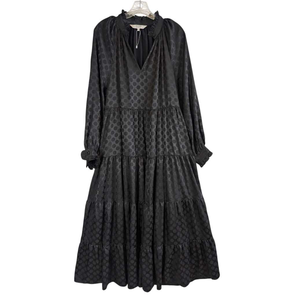 Crosby By Mollie Burch Black Maxi Polka Dot Dress Long Sleeve Tiered Goth Witchy